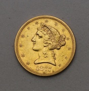 Zlatý 5 Dollar 1877 S - Coronet Head - Vzácný!
