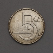 Stříbrná 5 Kčs 1928 B - Super Stav - v Patině!