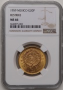 Zlaté 20 Pesos 1959 - Mayský Kalendář - Mexico - NGC MS66!