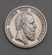 Stříbrná 5 Marka 1875 F - Karel Württemberg - Vzácná!