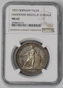 Stříbrný Tolar 1872 - 4. Spolkové Střelby Hannover - NGC MS63