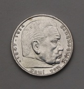 Stříbrná 5 Marka 1939 A - Paul von Hindenburg - Super Stav!