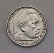 Stříbrná 5 Marka 1939 J - Paul von Hindenburg - Super Stav! R!