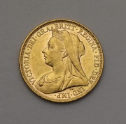 Zlatý Sovereign / Libra 1896 M - Victoria se Závojem - Super!
