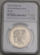 Stříbrný 2 Zlatník FJ I. 1879 - Stříbrná Svatba - NGC AU58