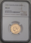 Zlaté 20 Dinara 1925 - Alexandar I - Jugoslávie - NGC MS63 - R!