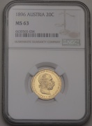 Zlatá Dvacetikoruna FJ I. 1896 bz - NGC MS63!