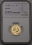 Zlatá Dvacetikoruna FJ I. 1894 bz - NGC MS63