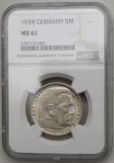 5 Marka 1939 J - Paul von Hindenburg - NGC MS61 - Vzácná!